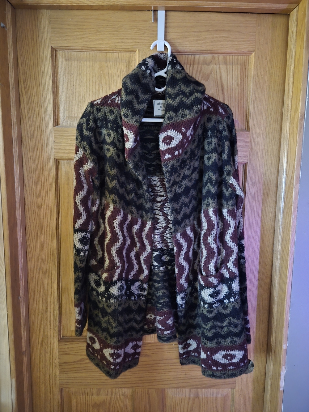 Cozy Open-Front Patterned Cardigan Sweater - Olive, Burgundy, Cream